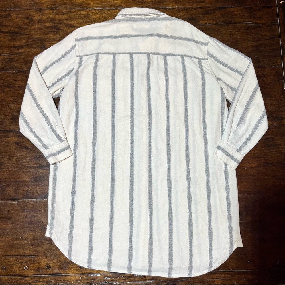 MOD REF Striped Button Down Shirt Womens S Oversized 100% Cotton White Gray - Picture 5 of 9